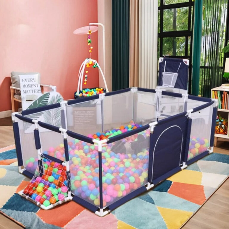 Pikkaboo Happy Game Fence Baby Playpen with Basketball Hoop & 30 Free balls - Navy