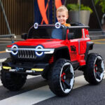 Ride-On Car 2-Seater 4×4 Super Jeep – 12V Electric Battery Powered with Remote Control, Music & LED Lights – Red