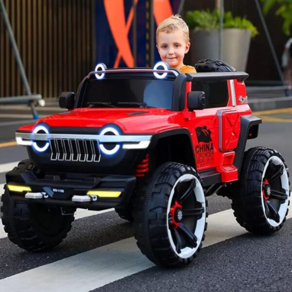 Ride-On Car 2-Seater 4×4 Super Jeep – 12V Electric Battery Powered with Remote Control, Music & LED Lights – Red