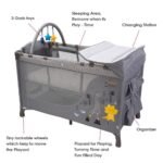 Little Story Foldable 2-in-1 Cot & Playard with Changing Station and Organizer, Safety Sides, Wheels – Grey