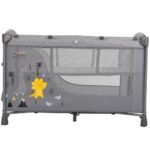 Little Story Foldable 2-in-1 Cot & Playard with Changing Station and Organizer, Safety Sides, Wheels – Grey