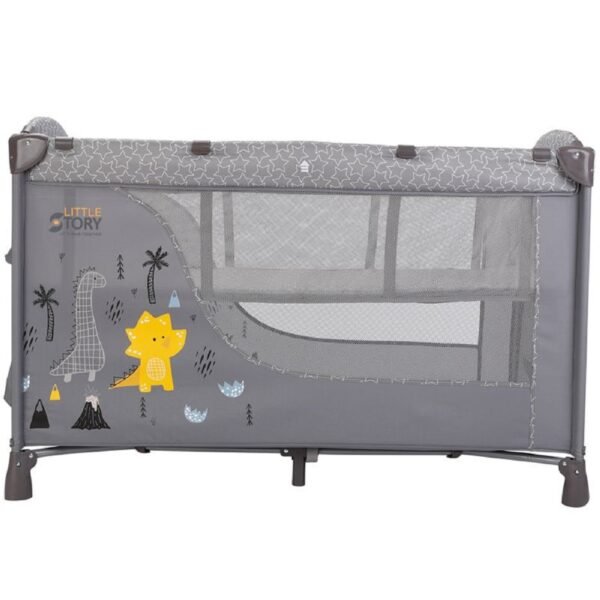 Little Story Foldable 2-in-1 Cot & Playard with Changing Station and Organizer, Safety Sides, Wheels – Grey