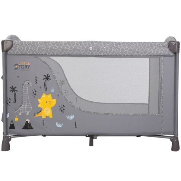 Little Story Foldable 2-in-1 Cot & Playard with Changing Station and Organizer, Safety Sides, Wheels – Grey