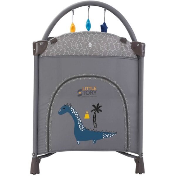 Little Story Foldable 2-in-1 Cot & Playard with Changing Station and Organizer, Safety Sides, Wheels – Grey