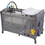 Little Story Foldable 2-in-1 Cot & Playard with Changing Station and Organizer, Safety Sides, Wheels – Grey