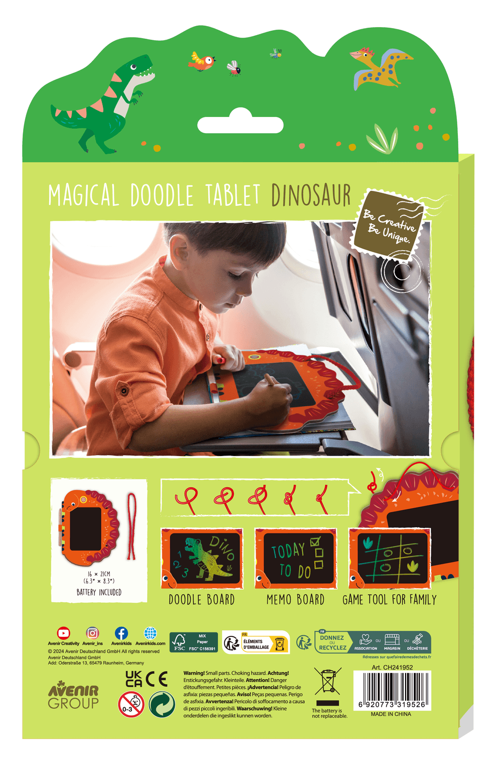 Avenir - LCD Artidoodle Board Dinosaur – Kids Drawing Tablet with Stylus