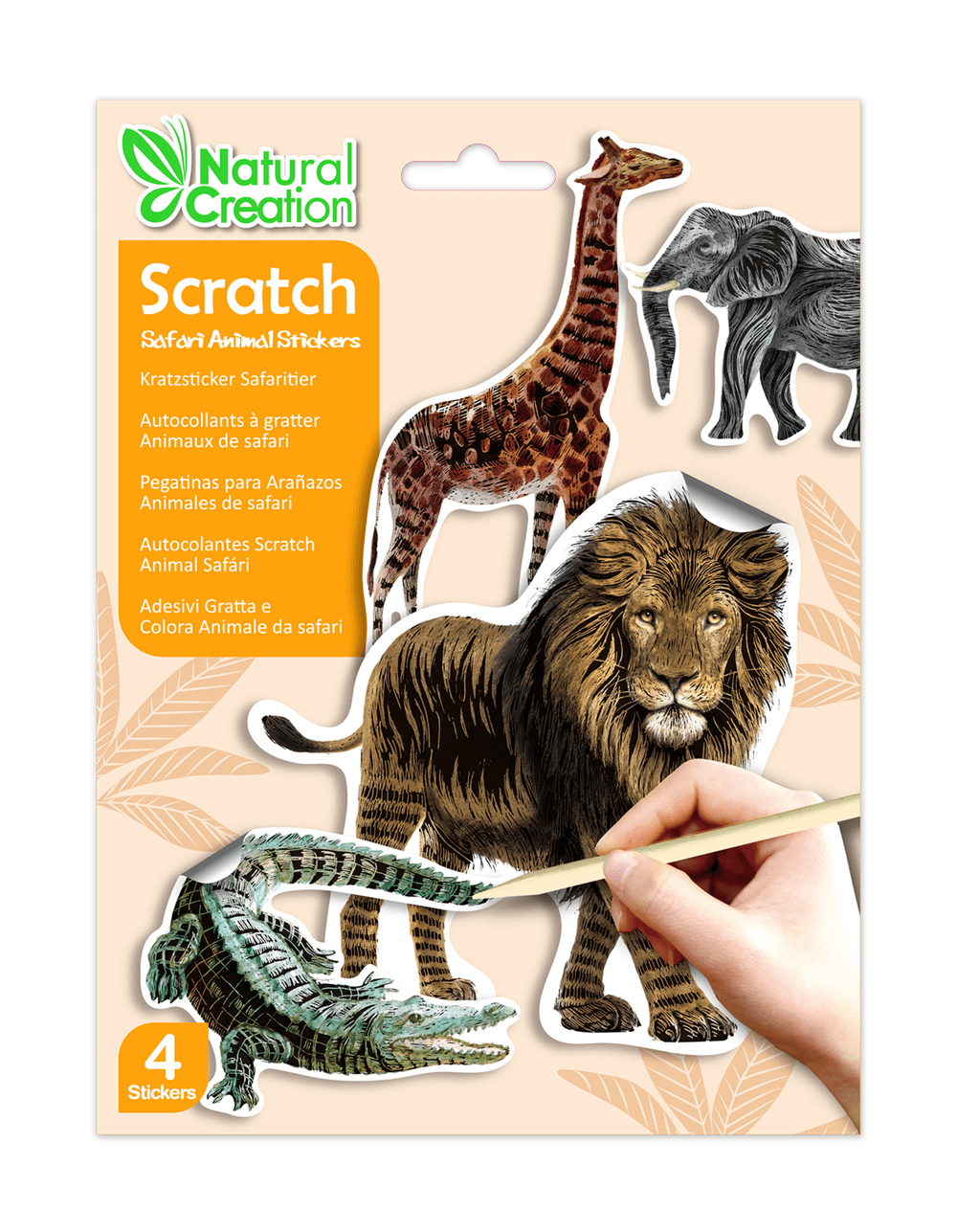 Avenir - Natural Creation Scratch Safari Animals Stickers – Lion, Elephant, Giraffe, Crocodile
