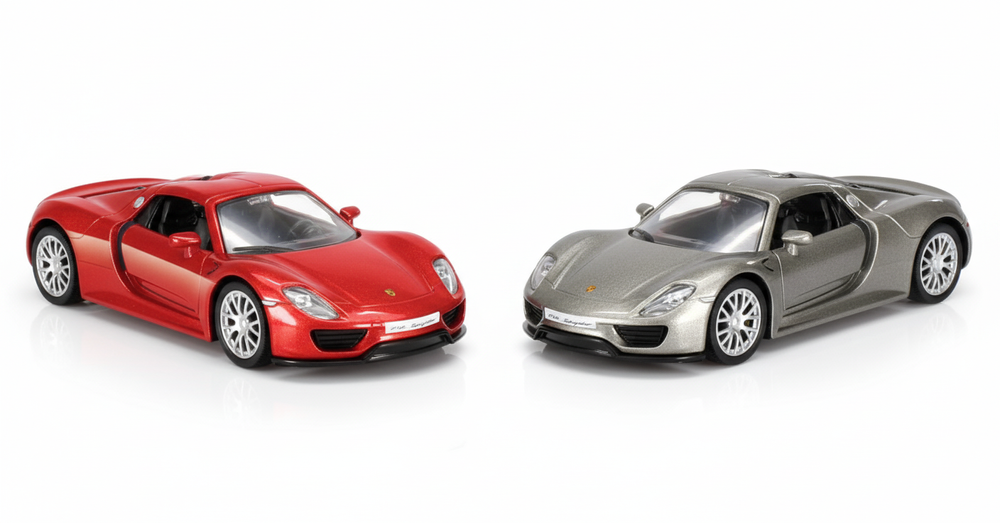 D-Power - 1:36 Diecast Porsche 918 Spyder, Assorted Colors Red / Grey, 1 Piece