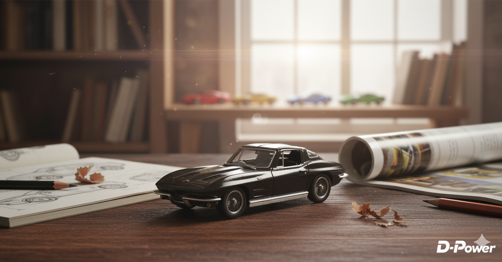 D-Power - 1:36 Diecast Chevrolet Corvette Stingray Split Window 1963 Matte Black – Collectible Miniature Car Model