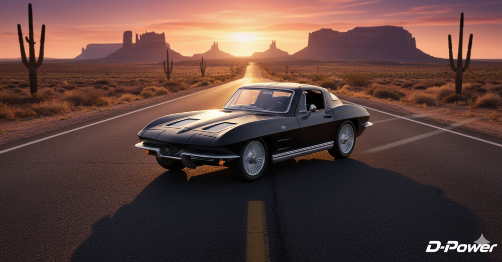 D-Power - 1:36 Diecast Chevrolet Corvette Stingray Split Window 1963 Matte Black – Collectible Miniature Car Model