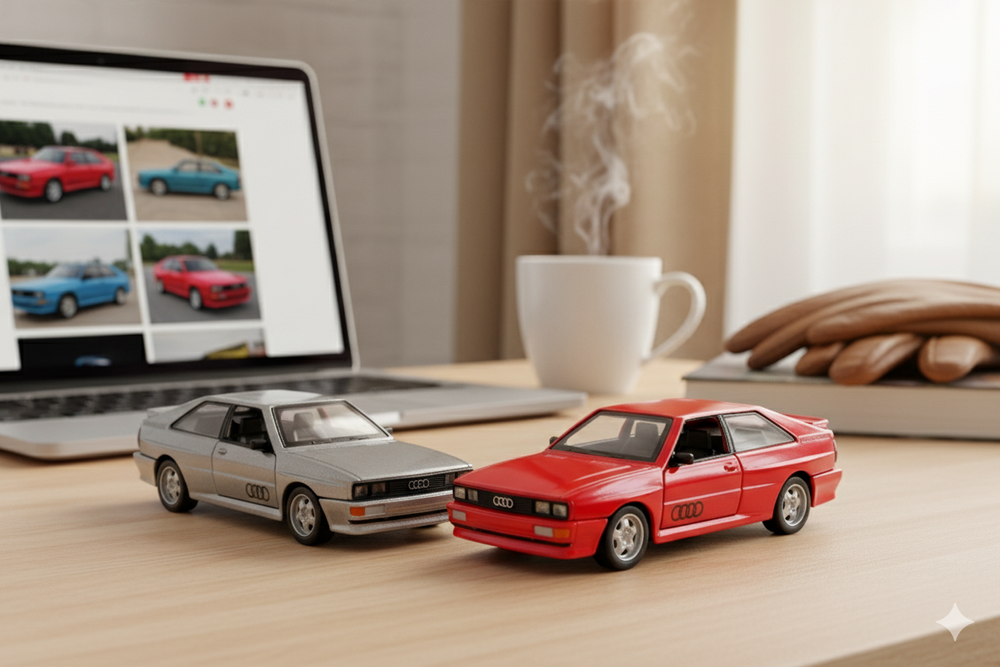 D-Power - 1:36 Diecast Audi Quattro Coupe (1980–1991), Assorted Colors Red / Grey