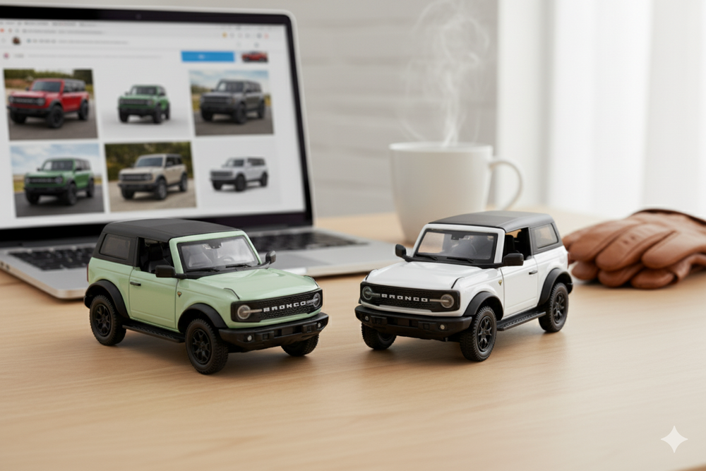 D-Power - 1:36 Diecast Ford Bronco Badlands 2023, Assorted Colors Green / White – Soft Top