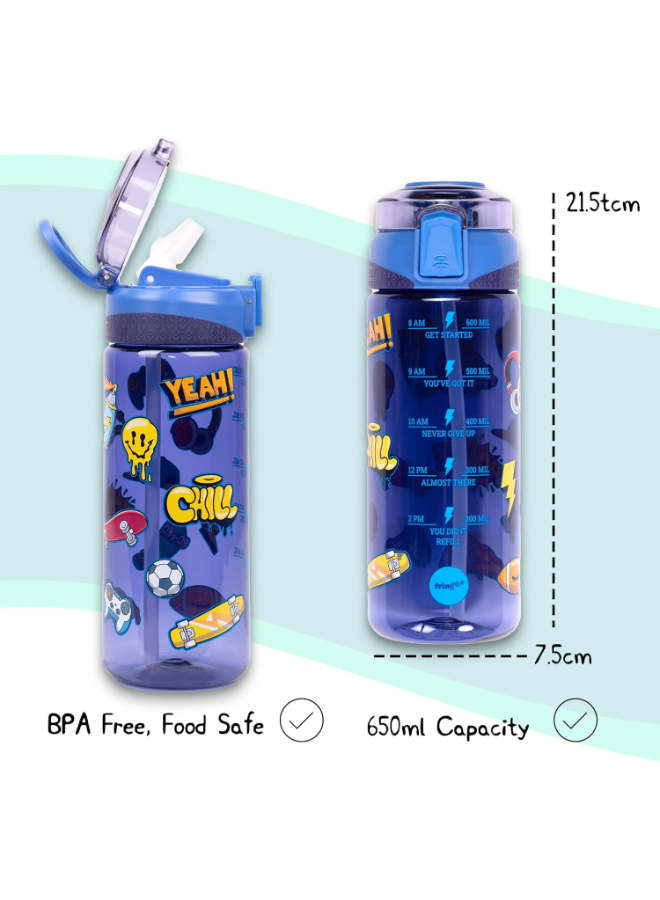 Fringoo - Locked Straw Bottle - Navy Doodles