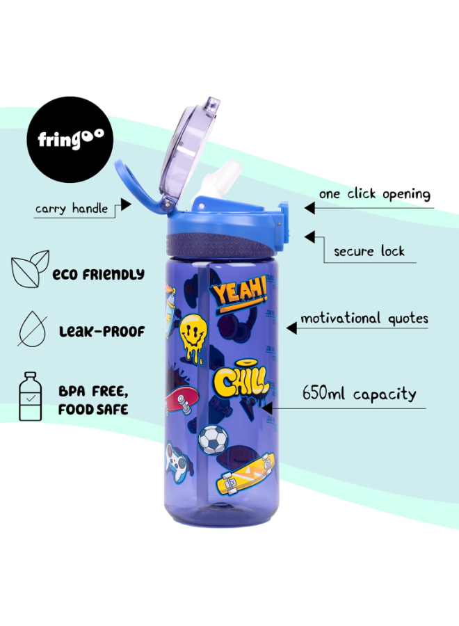 Fringoo - Locked Straw Bottle - Navy Doodles