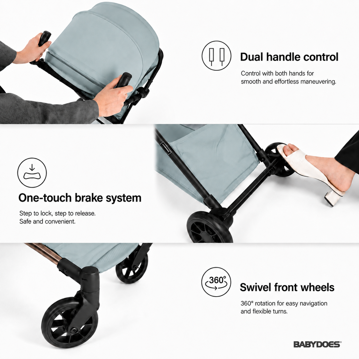 Babydoes iFold - Ultra-lightweight stroller, Cabin-Size Approved, Quick Fold, 5-Point Harness, 0 to 3 Y (22 kg), Green
