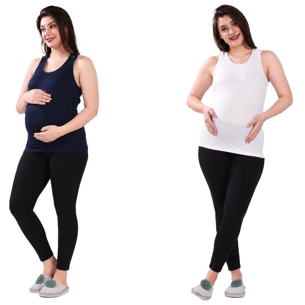 Tummy - 2pc-Set - Maternity Nursing Tank Top - Blue/White_L