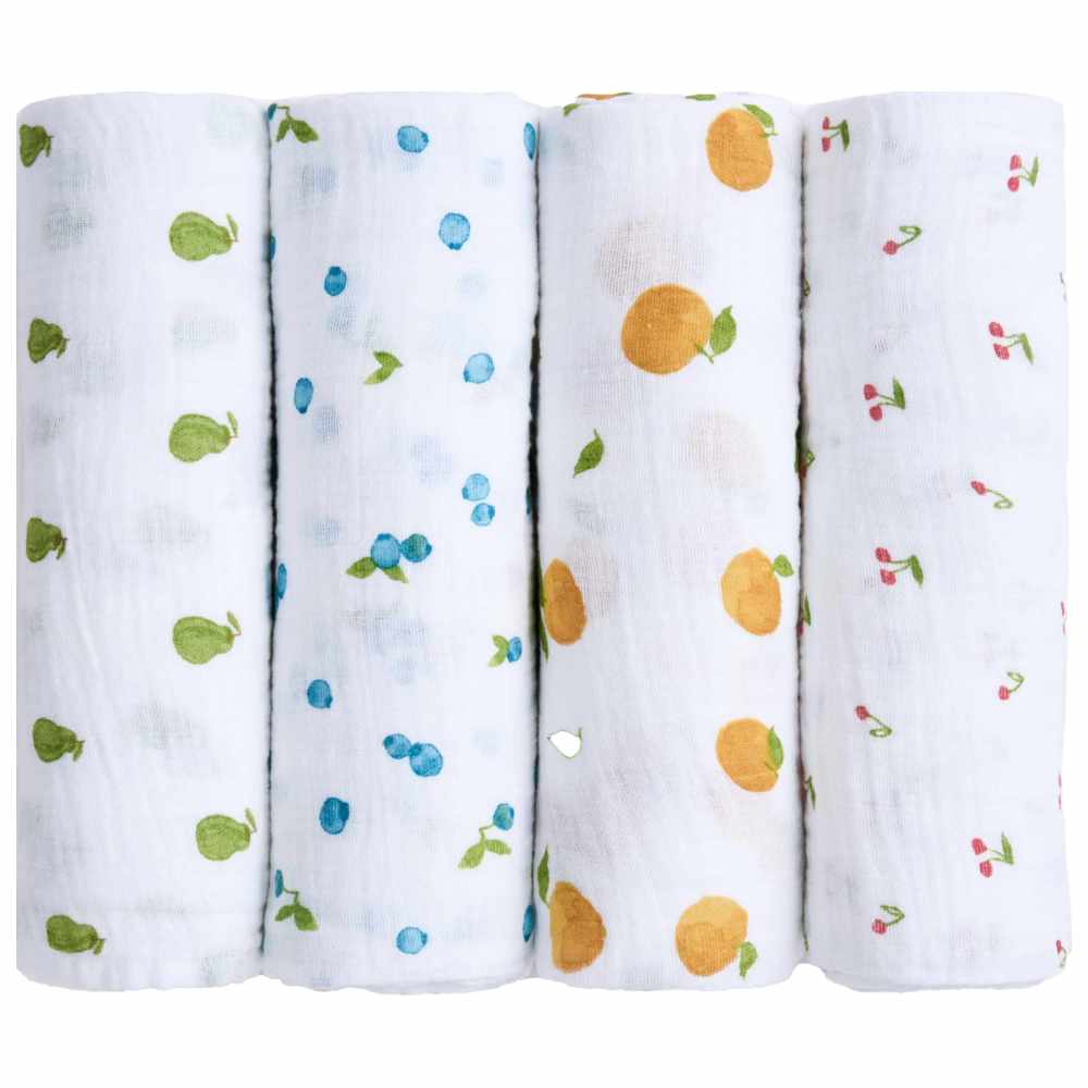 Aden + Anais - Organic Cotton Muslin Swaddles - Fresh Fruit - 4 Pcs - Large