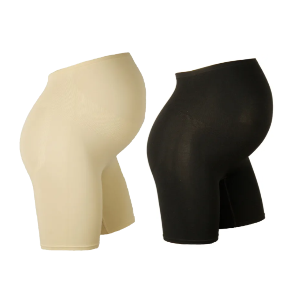 Tummy - 2pc-Set - Over Belly High Waist Maternity Shorts - Beige/Black_M-L