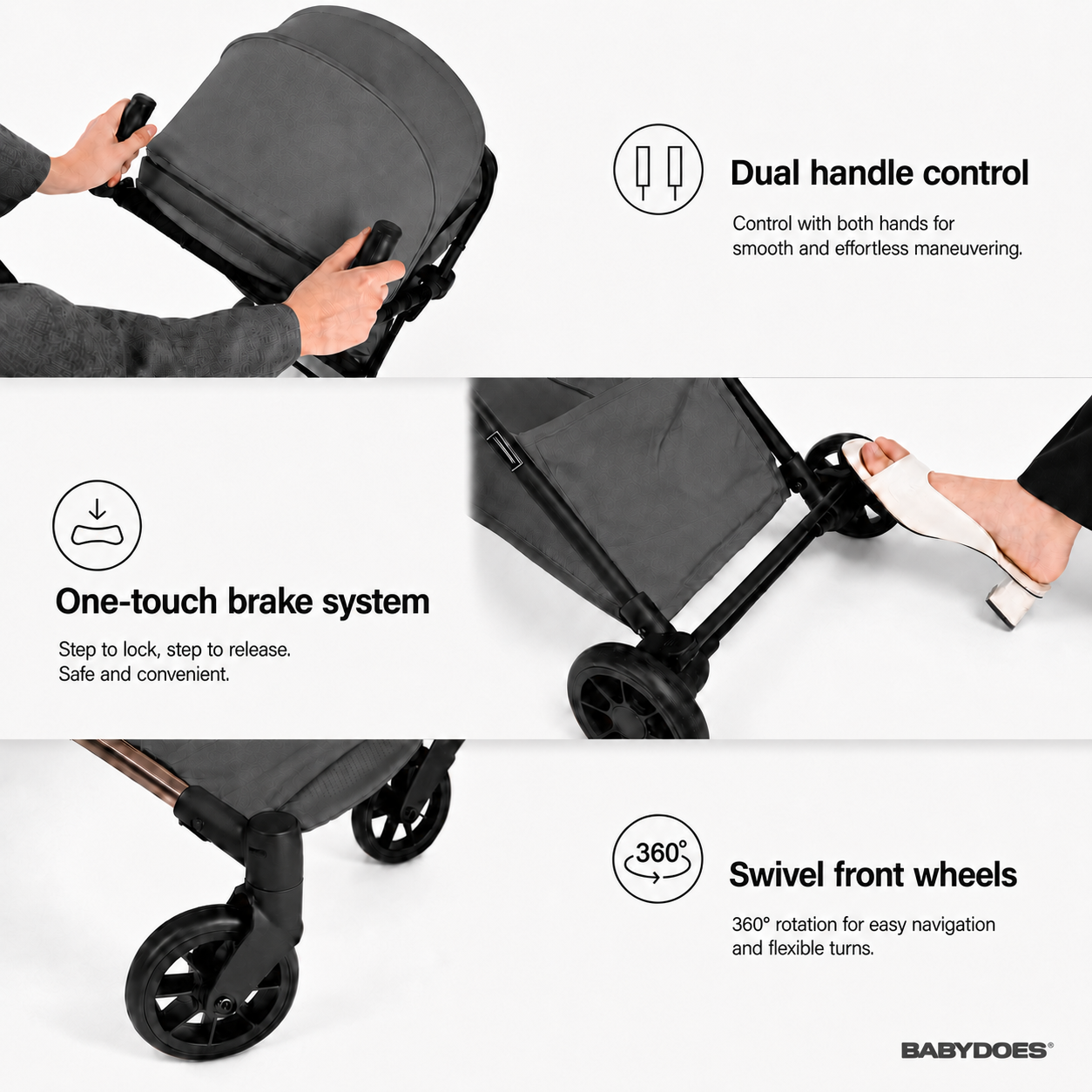 Babydoes iFold – Ultra-lightweight stroller, Cabin-Size Approved, Quick Fold, 5-Point Harness, 0 to 3 Y (22 kg), Grey
