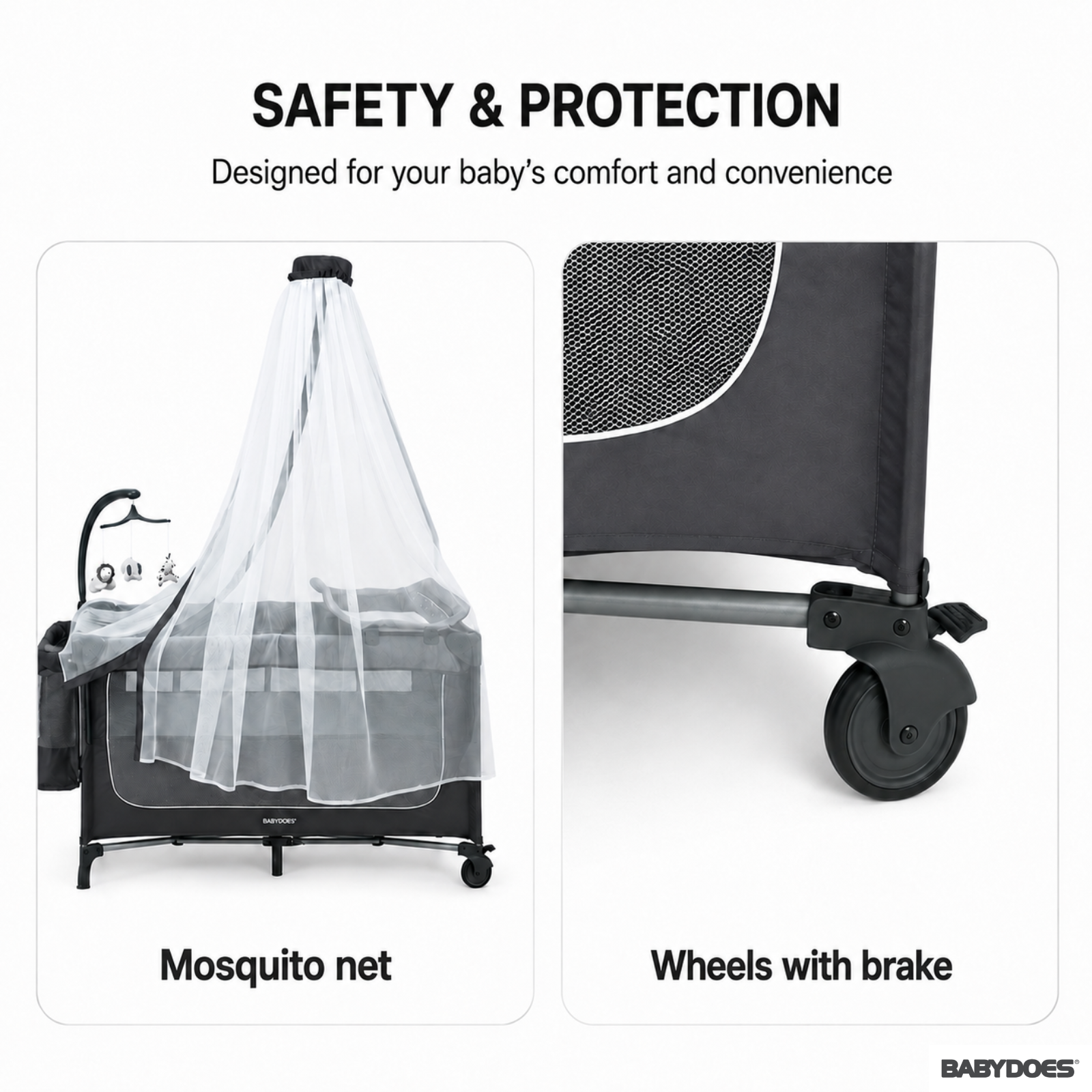 Babydoes – Easyfold Auto – 5-in-1 Multi-Use, Portable Playard & Foldable Travel Bed, 0-3 Years, Dark Grey