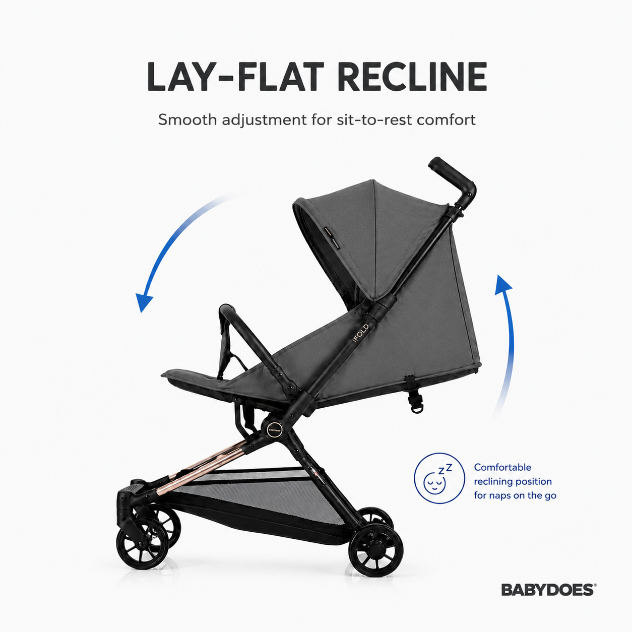 Babydoes iFold – Ultra-lightweight stroller, Cabin-Size Approved, Quick Fold, 5-Point Harness, 0 to 3 Y (22 kg), Grey