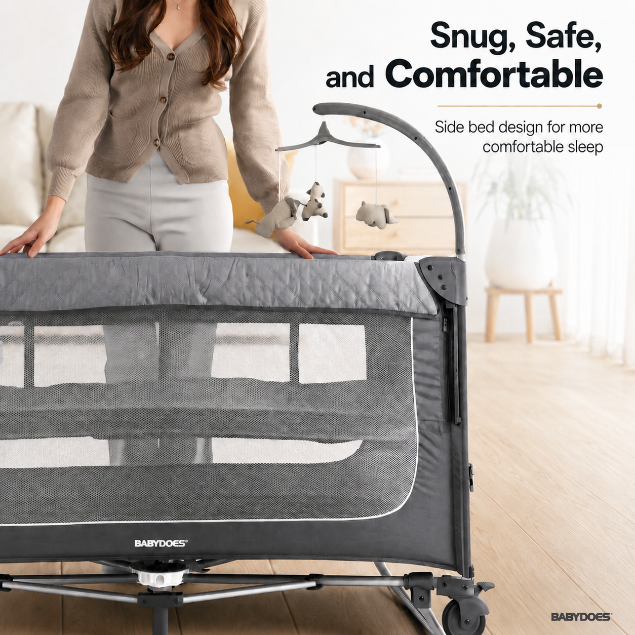 Babydoes – Easyfold Auto –  5-in-1 Multi-Use, Portable Playard & Foldable Travel Bed, 0-3 Years, Light Grey