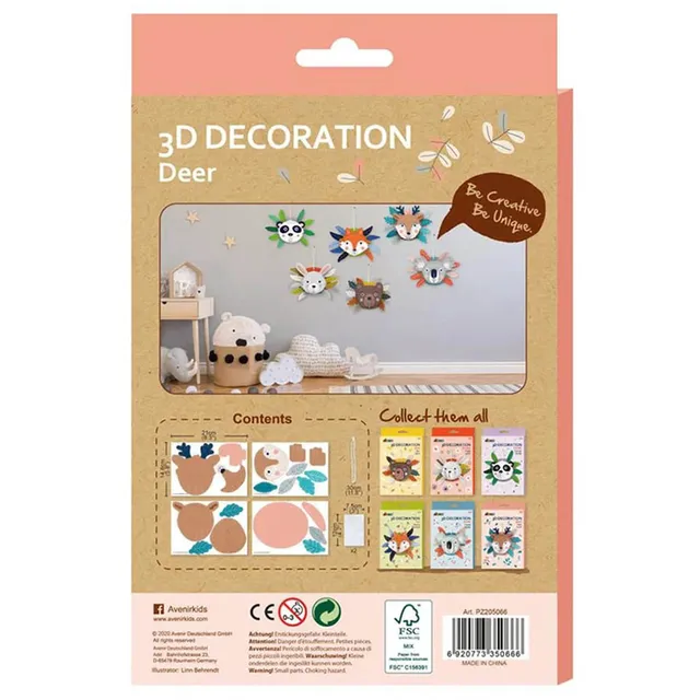 Avenir - 3D Decoration - Deer Kit | Turn Your Wall into a Zoo! Create 3D Decorations with Pre-Cut Cardboard Puzzle Pieces