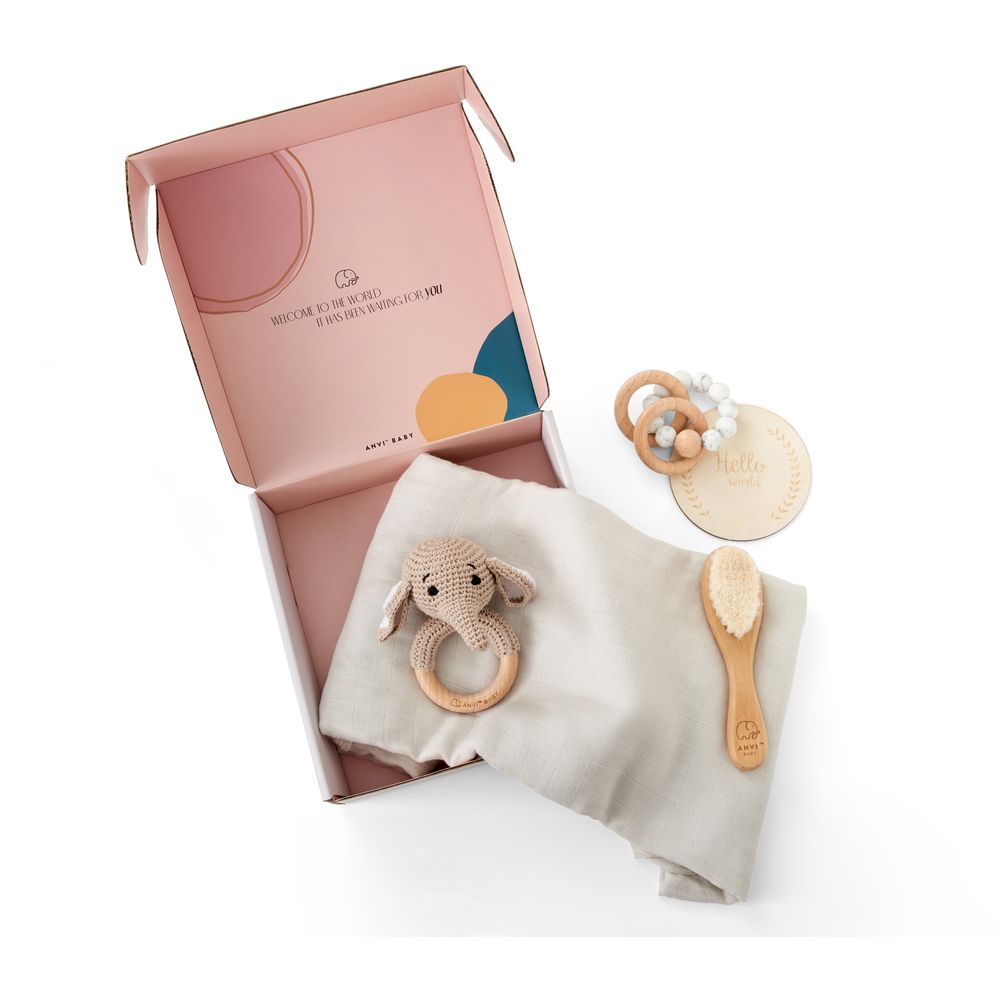 Anvi Baby - 5pc Set - Newborn Gift Set - Elephant