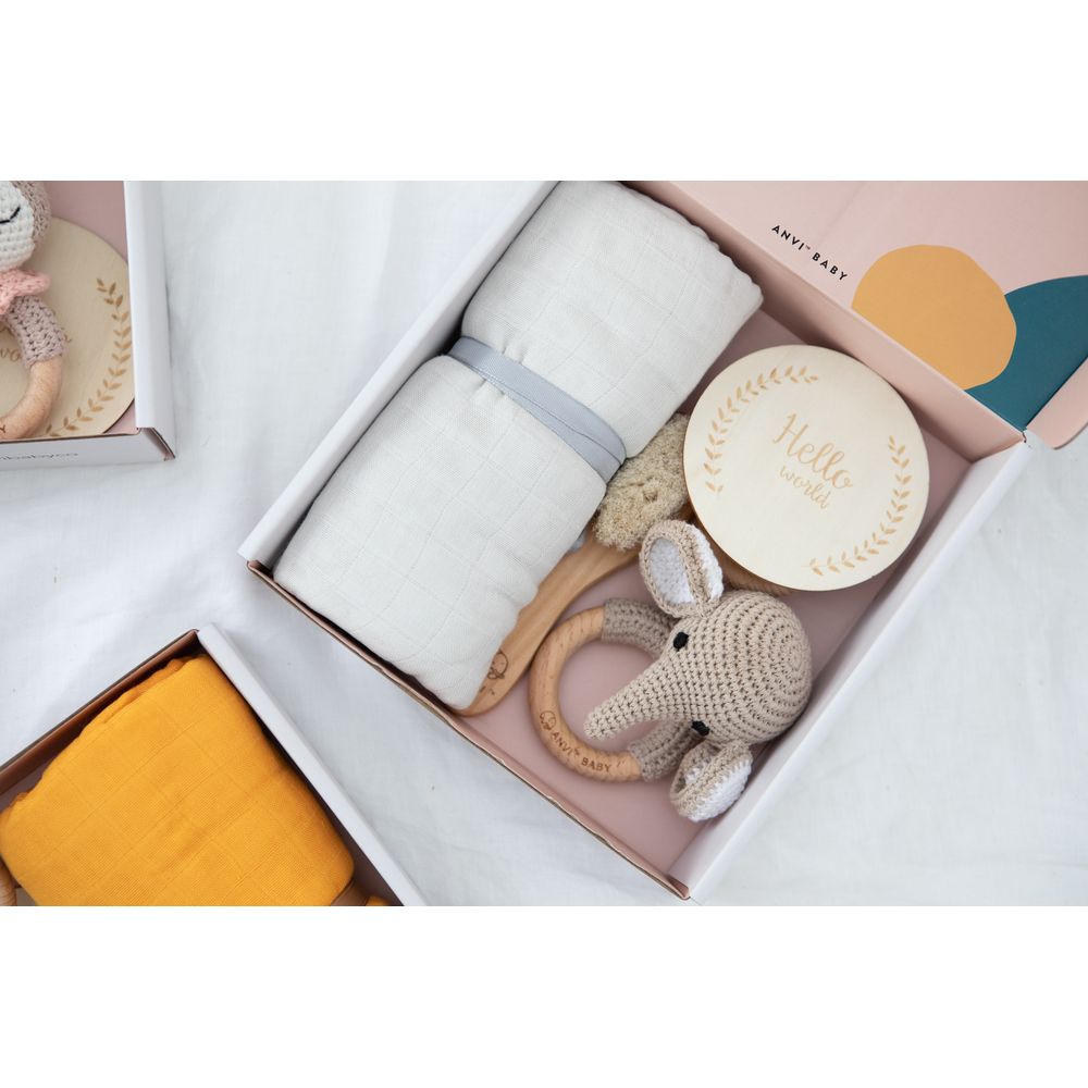 Anvi Baby – 5pc Set – Newborn Gift Set – Elephant