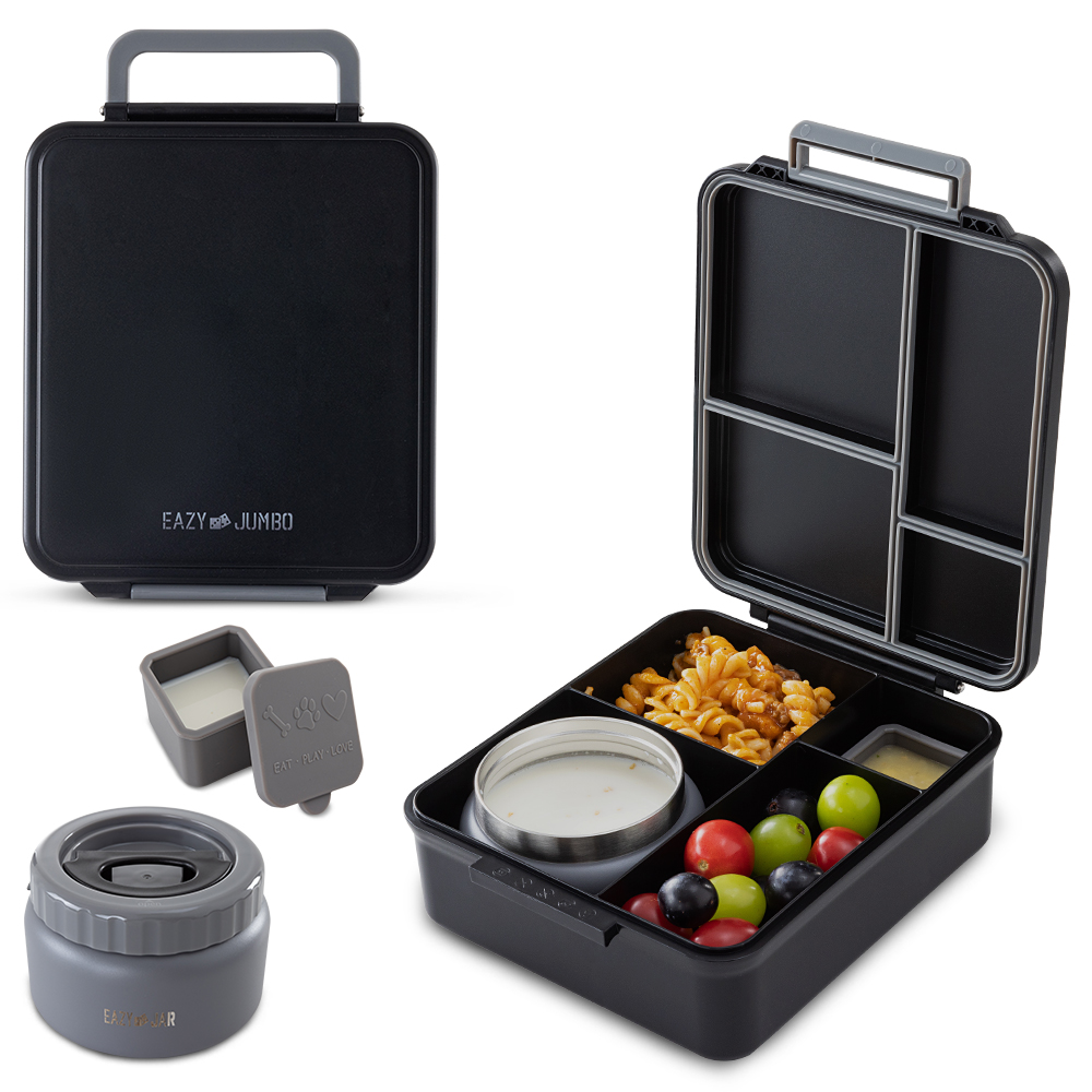Eazy Kids – Insulated Lunch Bag w/ Jumbo Bento Lunch Box – Midnight Black