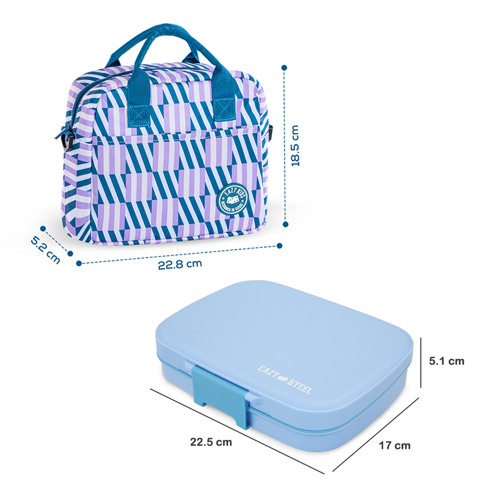 Eazy Kids – Premium Stainless Steel Lunch Box 710ml w/ Insulated Lunch Bag – Blue