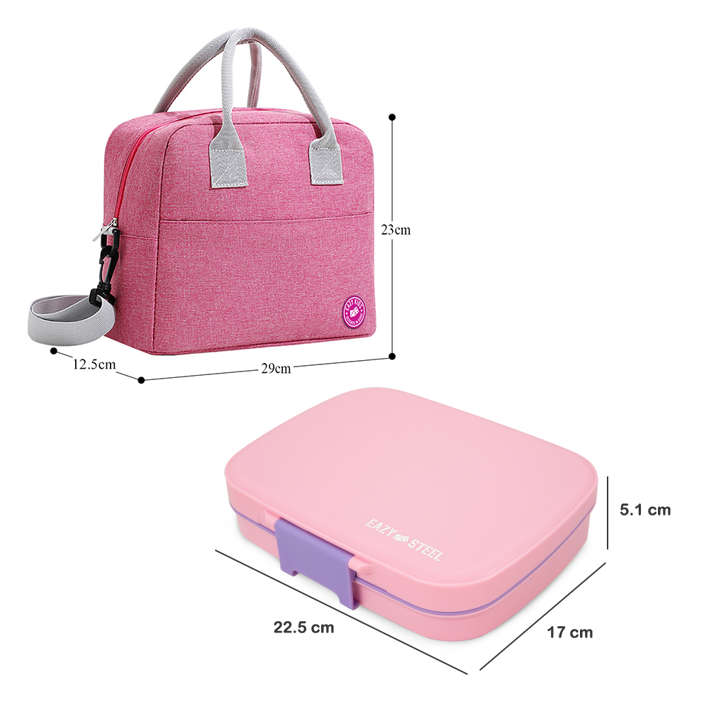 Eazy Kids – Premium Stainless Steel Lunch Box 710ml w/ Insulated Lunch Bag – Pink