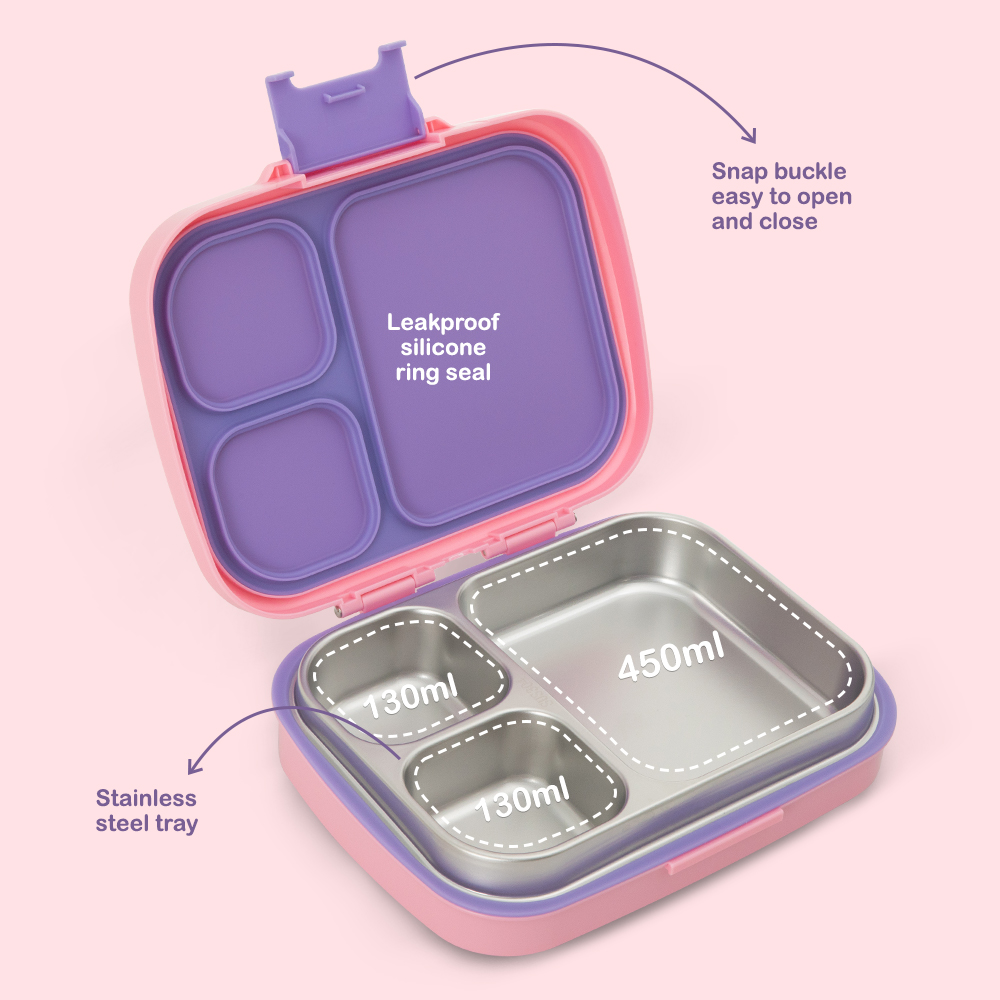 Eazy Kids – Premium Stainless Steel Lunch Box 710ml w/ Insulated Lunch Bag – Pink