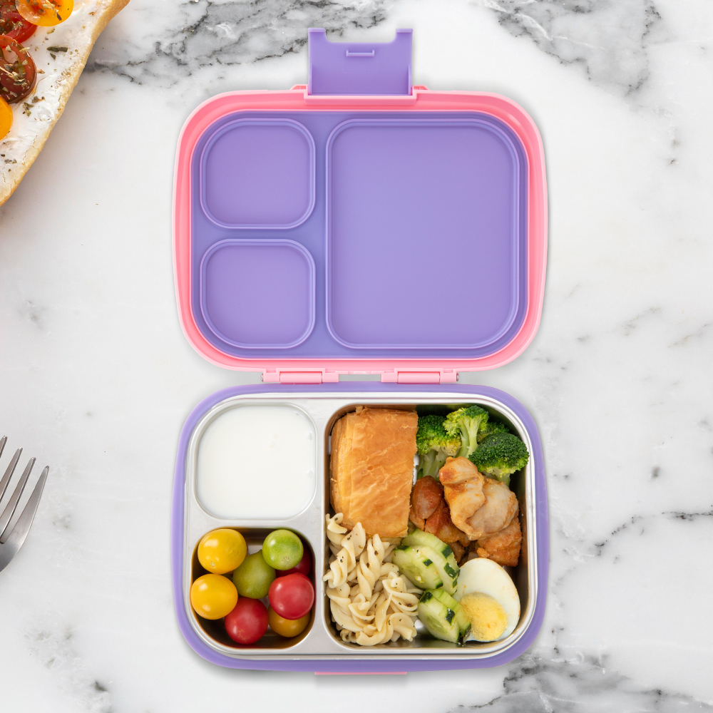 Eazy Kids – Premium Stainless Steel Lunch Box 710ml w/ Insulated Lunch Bag – Pink