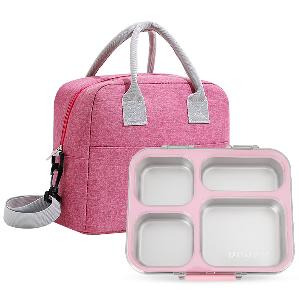 Eazy Kids - Stainless Steel Bento Lunch Box 945ml w/ Insulated Lunch Bag – Pink