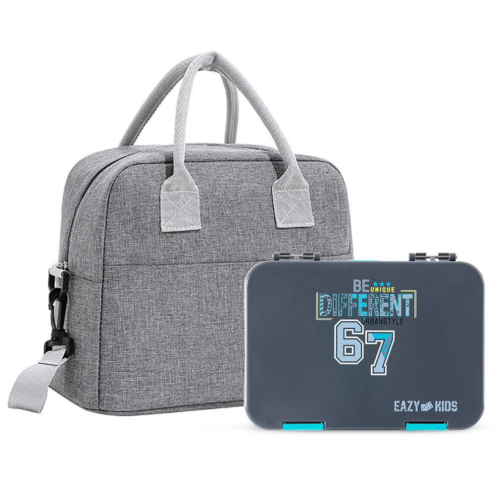 Eazy Kids - 4 Compartment Bento Lunch Box w/ Insulated Lunch Bag – Urban Grey