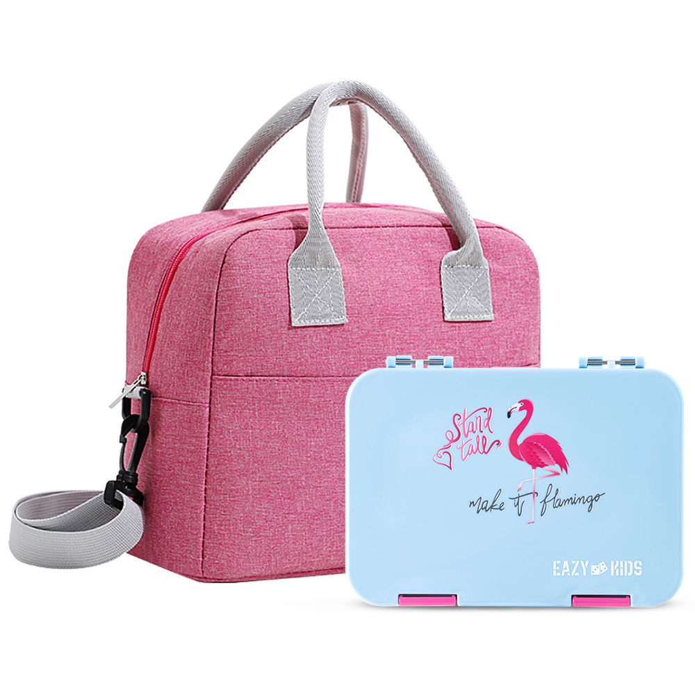 Eazy Kids - 4 Compartment Bento Lunch Box w/ Insulated Lunch Bag – Flamingo Aqua