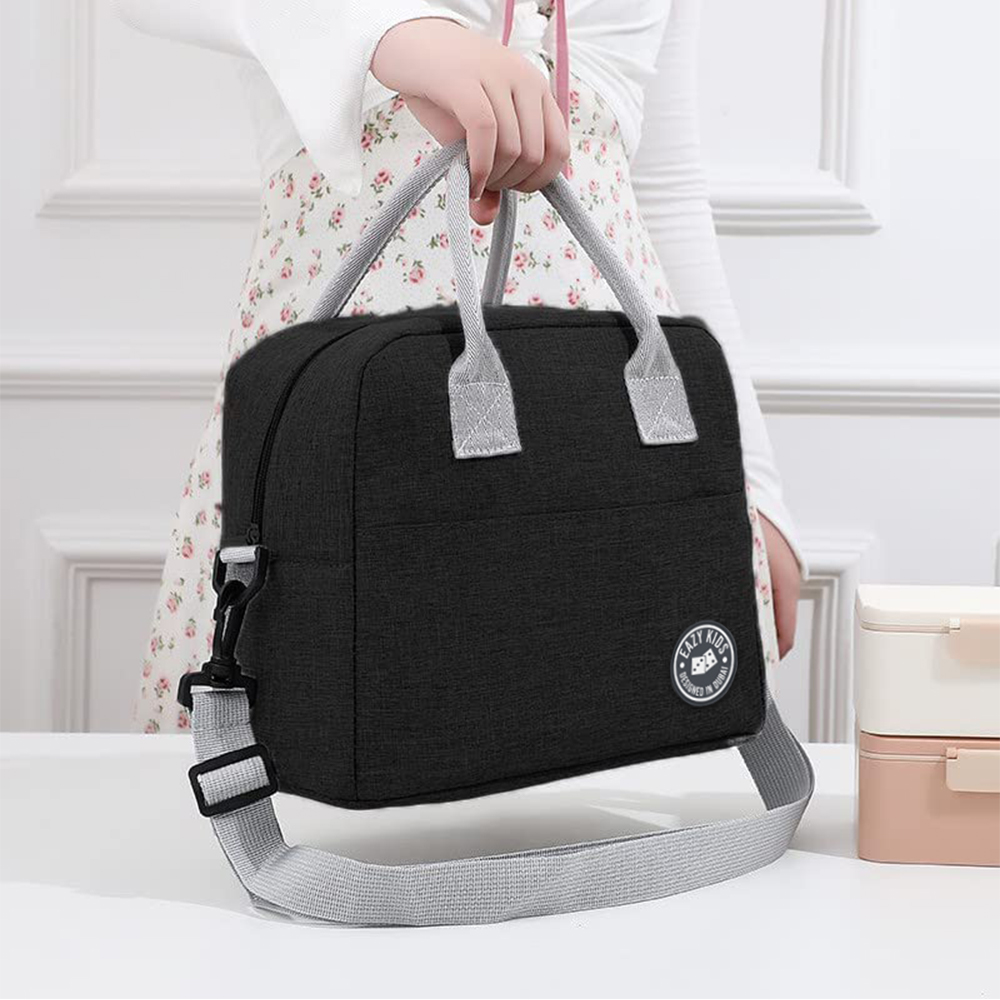Eazy Kids – Convertible Bento Lunch Box w/ Insulated Lunch Bag – Football Black