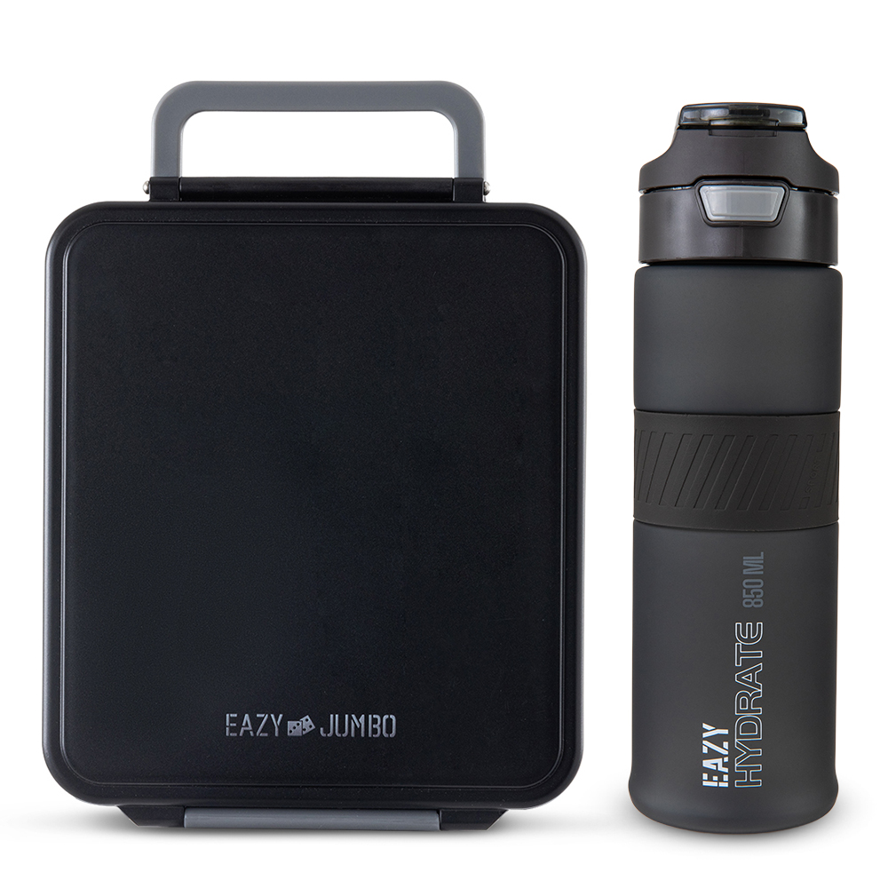 Eazy Kids - Jumbo Bento Lunch Box w/ Tritan Water Bottle 850ml – Midnight Black