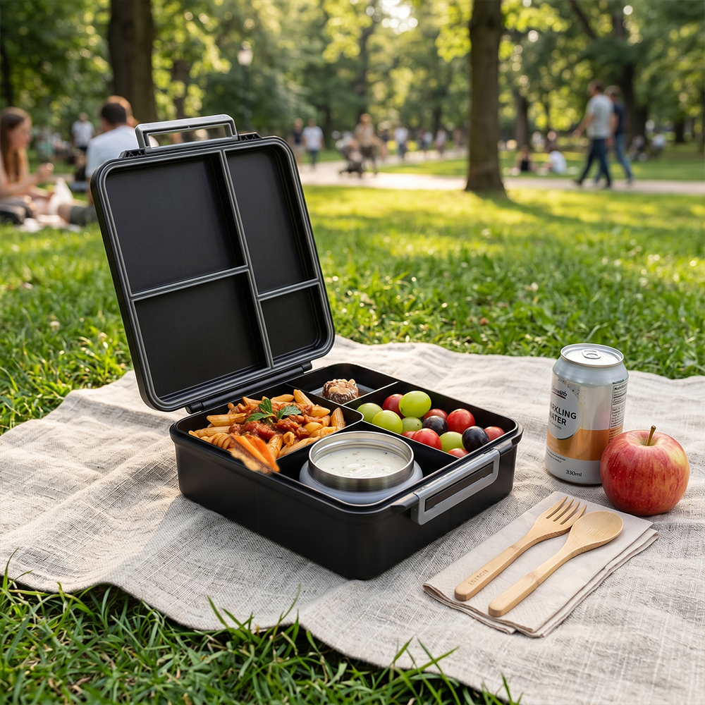 Eazy Kids – Insulated Lunch Bag w/ Jumbo Bento Lunch Box – Midnight Black