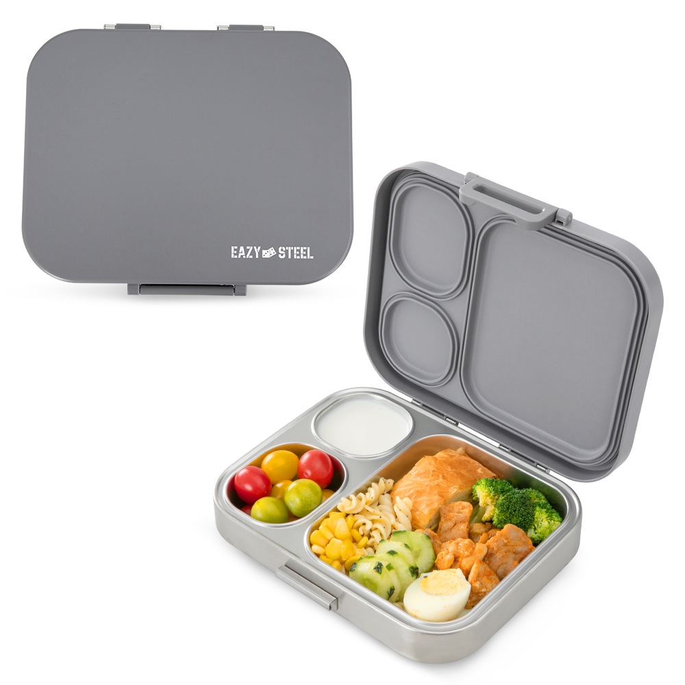 Eazy Kids – Premium Stainless Steel Lunch Box w/ Insulated Lunch Bag – Grey