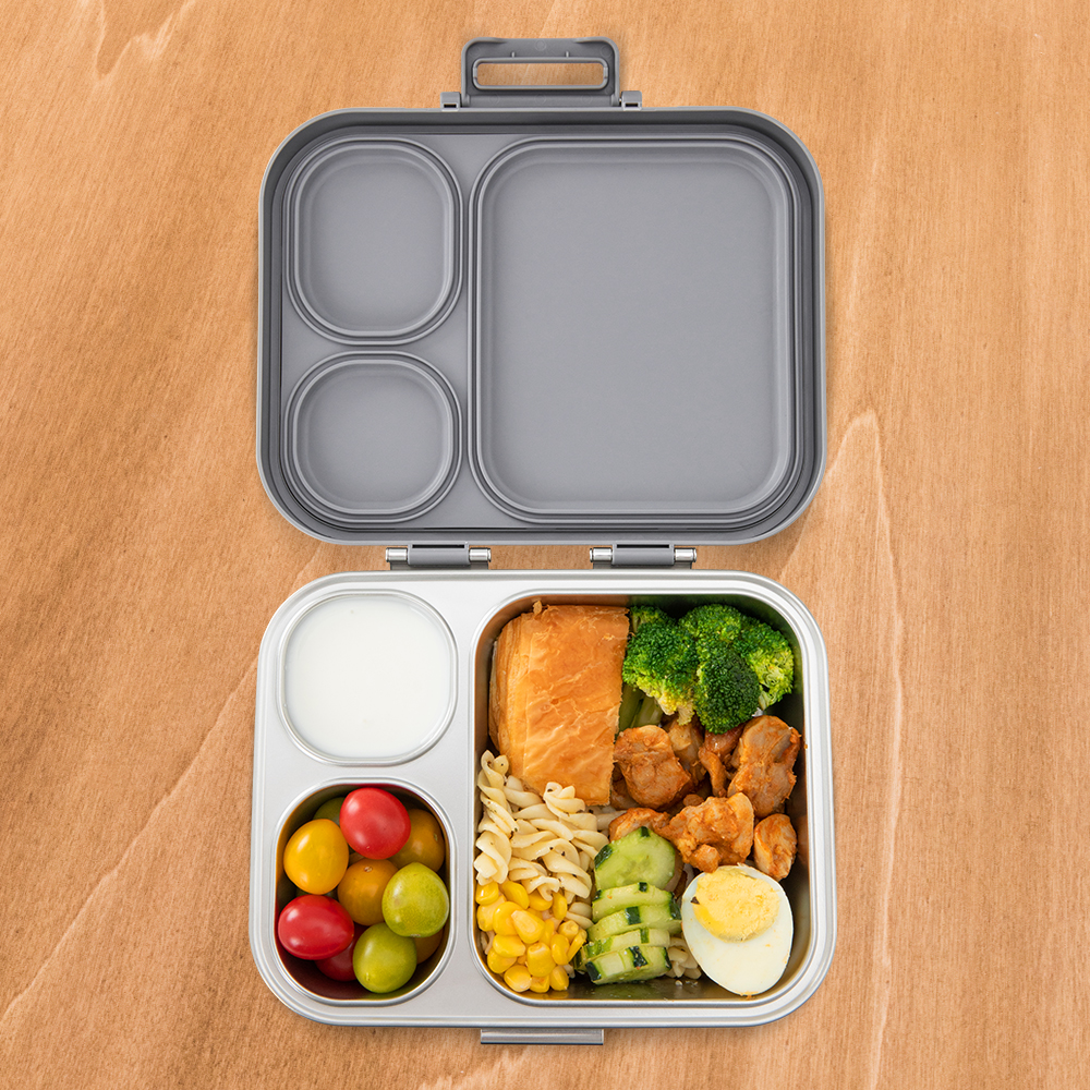 Eazy Kids – Premium Stainless Steel Lunch Box w/ Insulated Lunch Bag – Grey