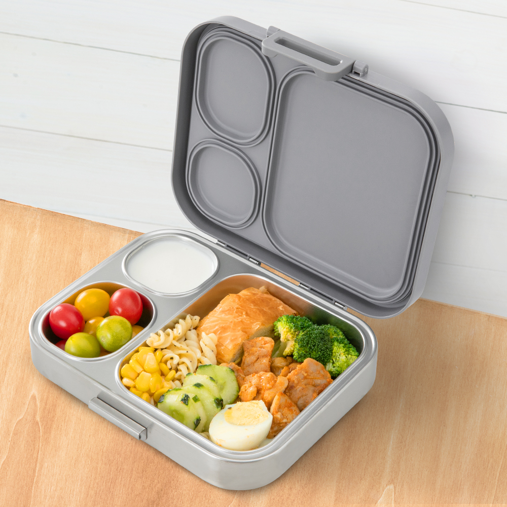 Eazy Kids – Premium Stainless Steel Lunch Box w/ Insulated Lunch Bag – Grey