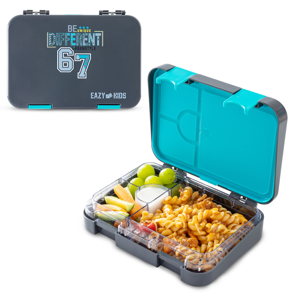 Eazy Kids - 4 Compartment Bento Lunch Box w/ Insulated Lunch Bag & Water Bottle 750ml – Urban Grey