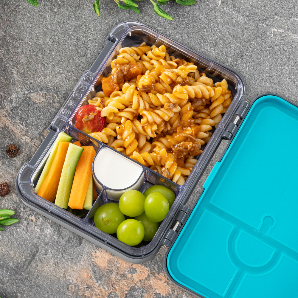 Eazy Kids – 4 Compartment Bento Lunch Box w/ Insulated Lunch Bag & Water Bottle 750ml – Urban Grey
