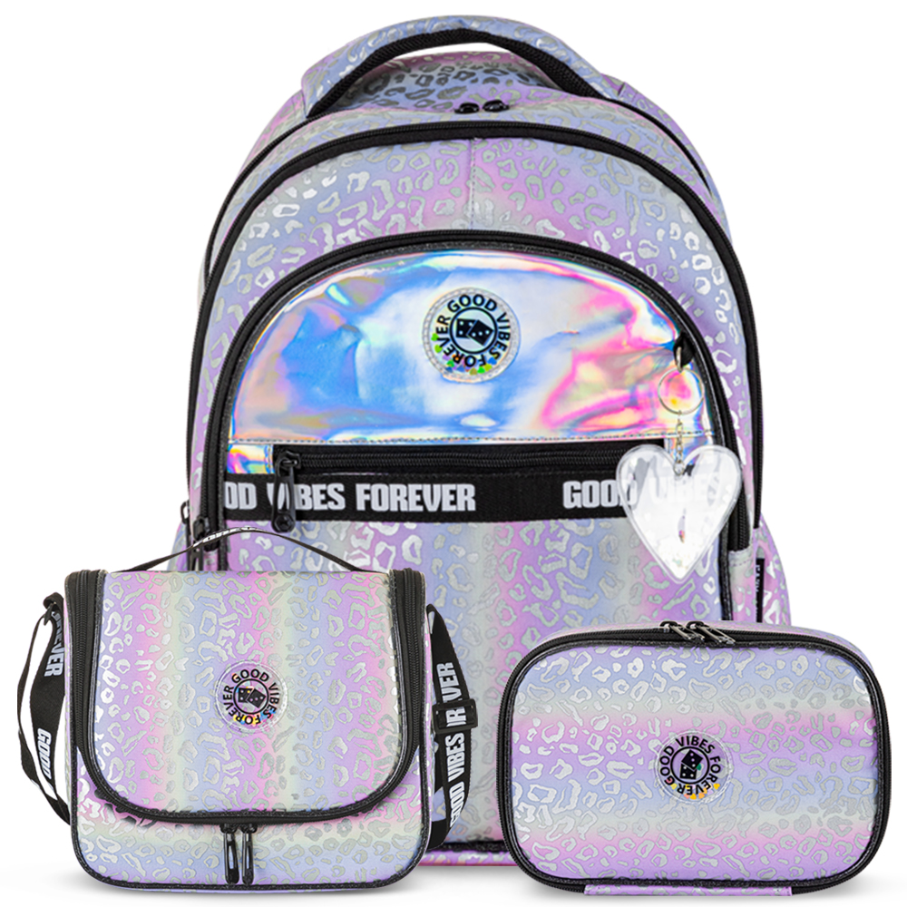 Eazy Kids - Good Vibes School Bag Set w/ Insulated Spray Water Bottle – Silver