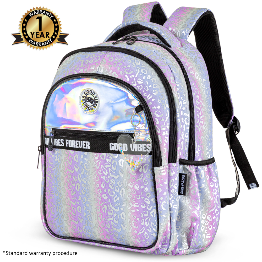 Eazy Kids – Good Vibes School Bag Set w/ Insulated Spray Water Bottle – Silver