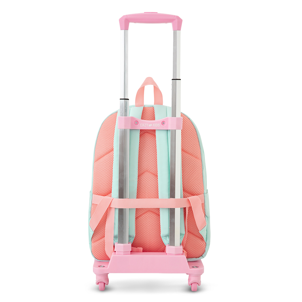 Eazy Kids - 16.5” School Backpack w/ 4-Wheel Trolley–Lightweight Laptop School Bag Set, Purfect Dreams Pink