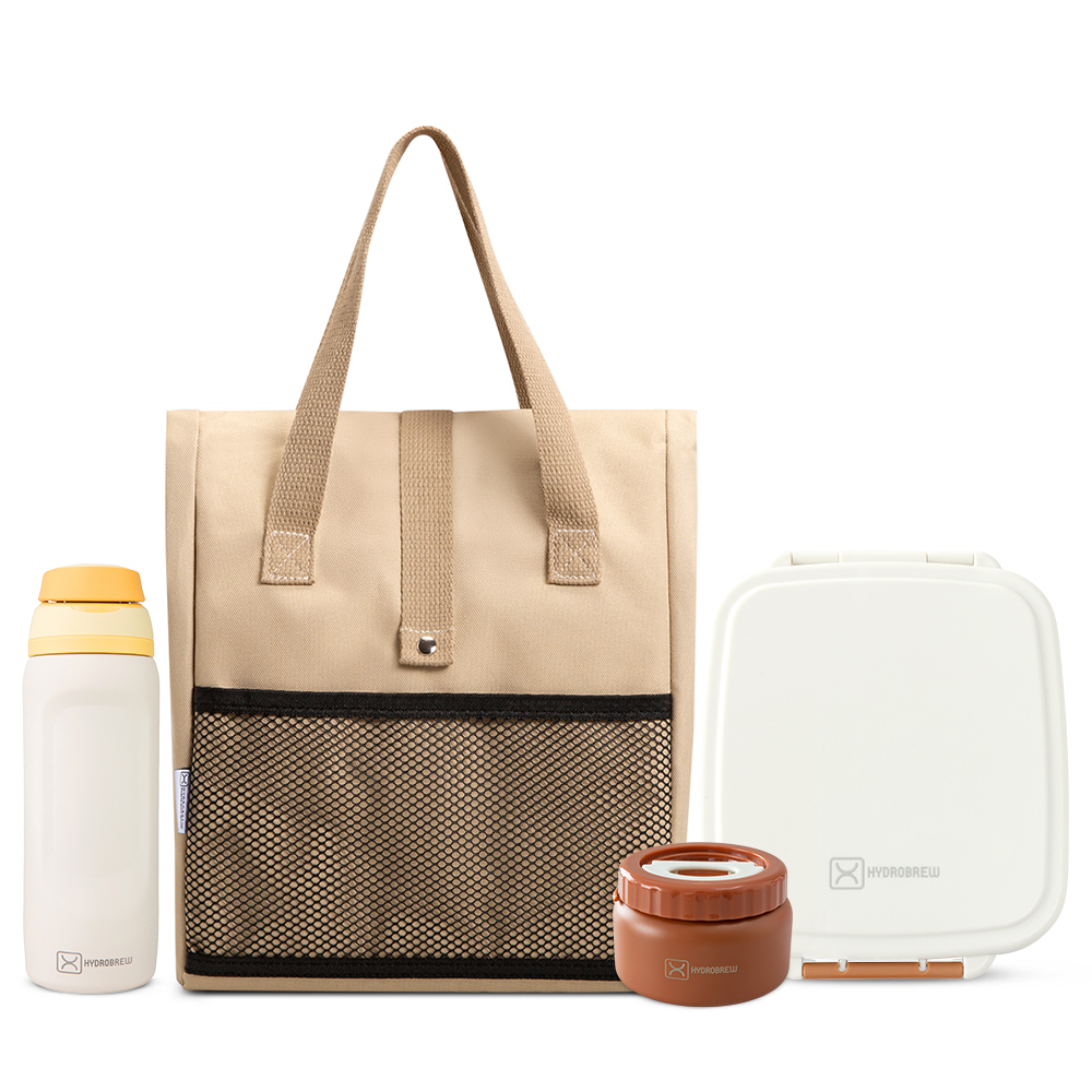 Hydrobrew - Mega Flex Bento Lunch Box 1864ml w/ Lunch Bag & Bottle – Leakproof Set Ivory Terracotta