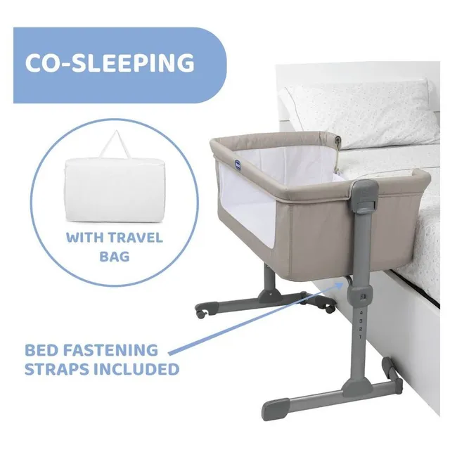 Chicco – Next2Me Essential Co-sleeping Crib, Mesh Side, Adjustable Height, Wheels – Dune Re_Lux